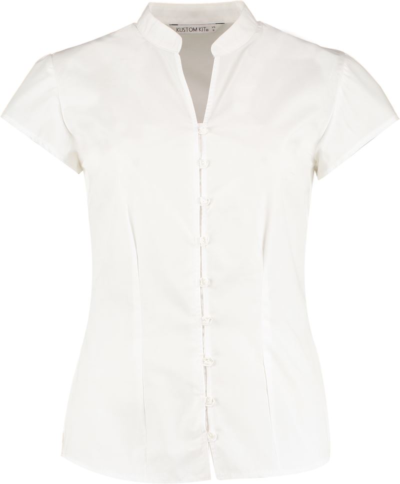 Popeline Bluse mit Maokragen kurzarm Kustom Kit | KK 727